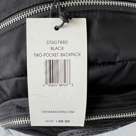Steve Madden Black Two-Pocket Nylon Padded Backpack Bag W/ Detachable Pouch, NWT - Picture 8 of 16